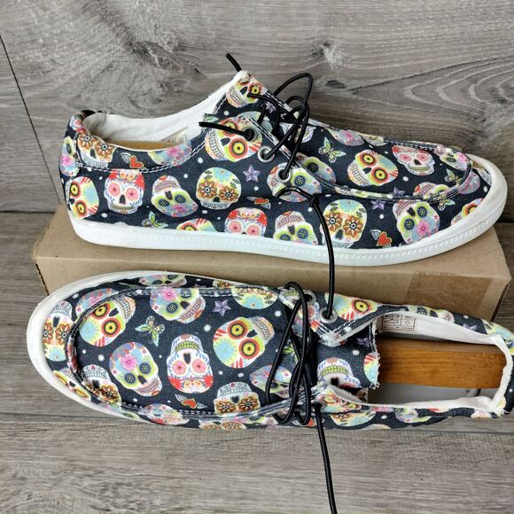 Halloween Skull Shoes Mens Size 10 VTHY Black Colorful Graphic Print AOP Goth - Picture 1 of 13